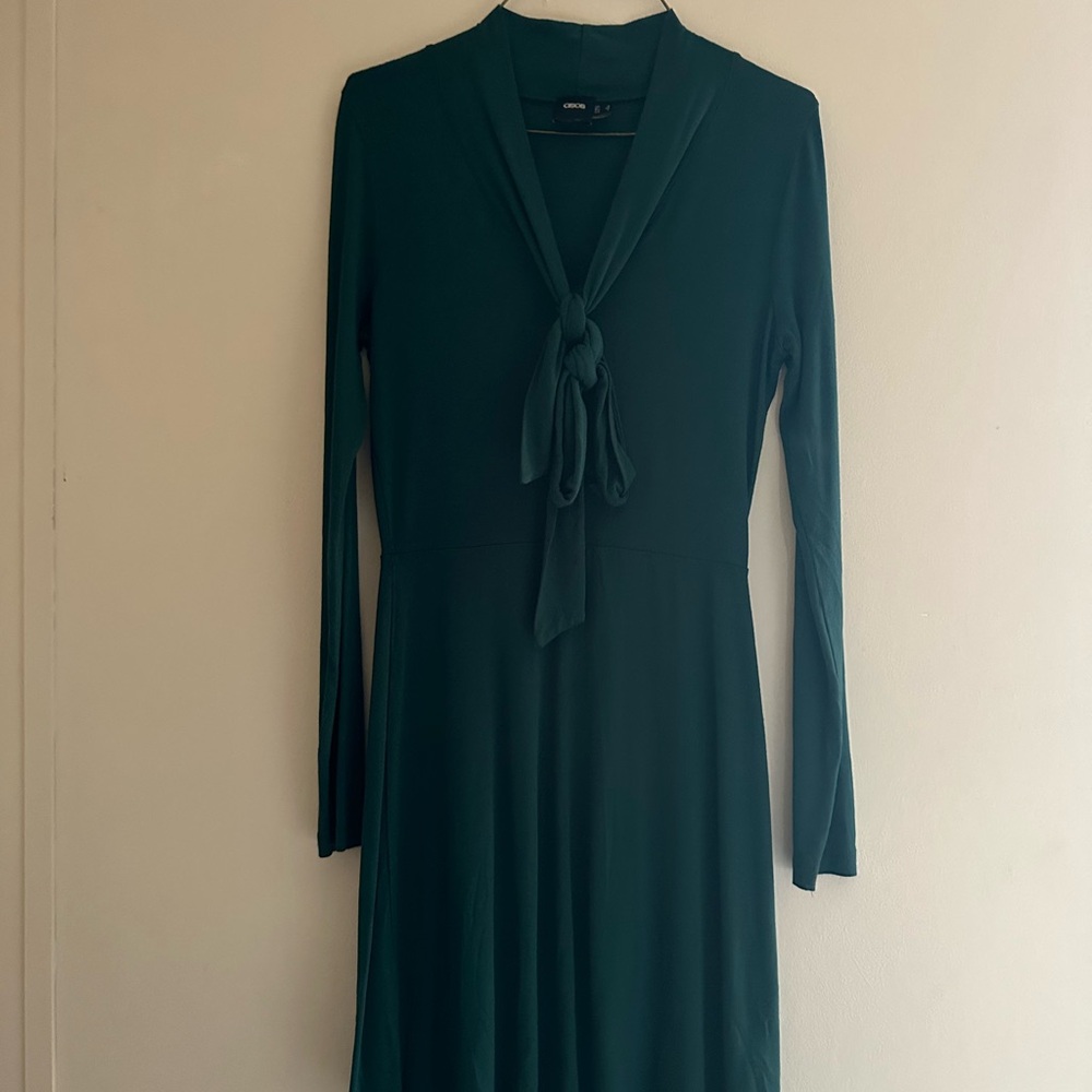 ASOS Deep Emerald Long Sleeve Tie-Neck Dress